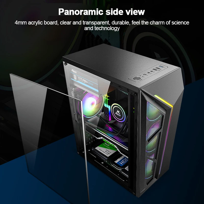 Чехол для игрового компьютера V8 RGB ATX полноразмерный акриловый прозрачный чехол