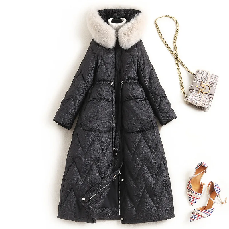 Fur New Fox Jacket 2021 Collar Removable 90% White Duck Down Slim Parka Warm Winter Coat Women Outerwear Hooded