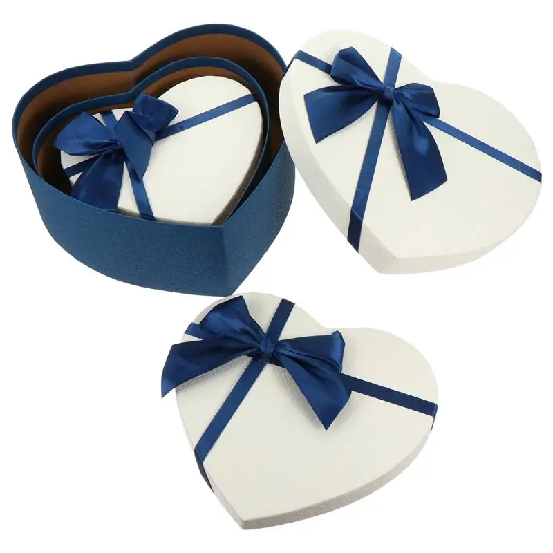 

3pcs Heart Shaped Gift Box Bow-knot Paper Boxes Delicate Paper Gift Case