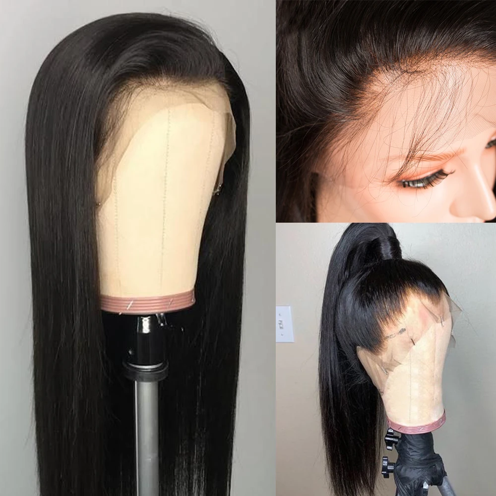 360 парик 150% Плотность фронта шнурка прямые волосы прозрачный кружевной косички