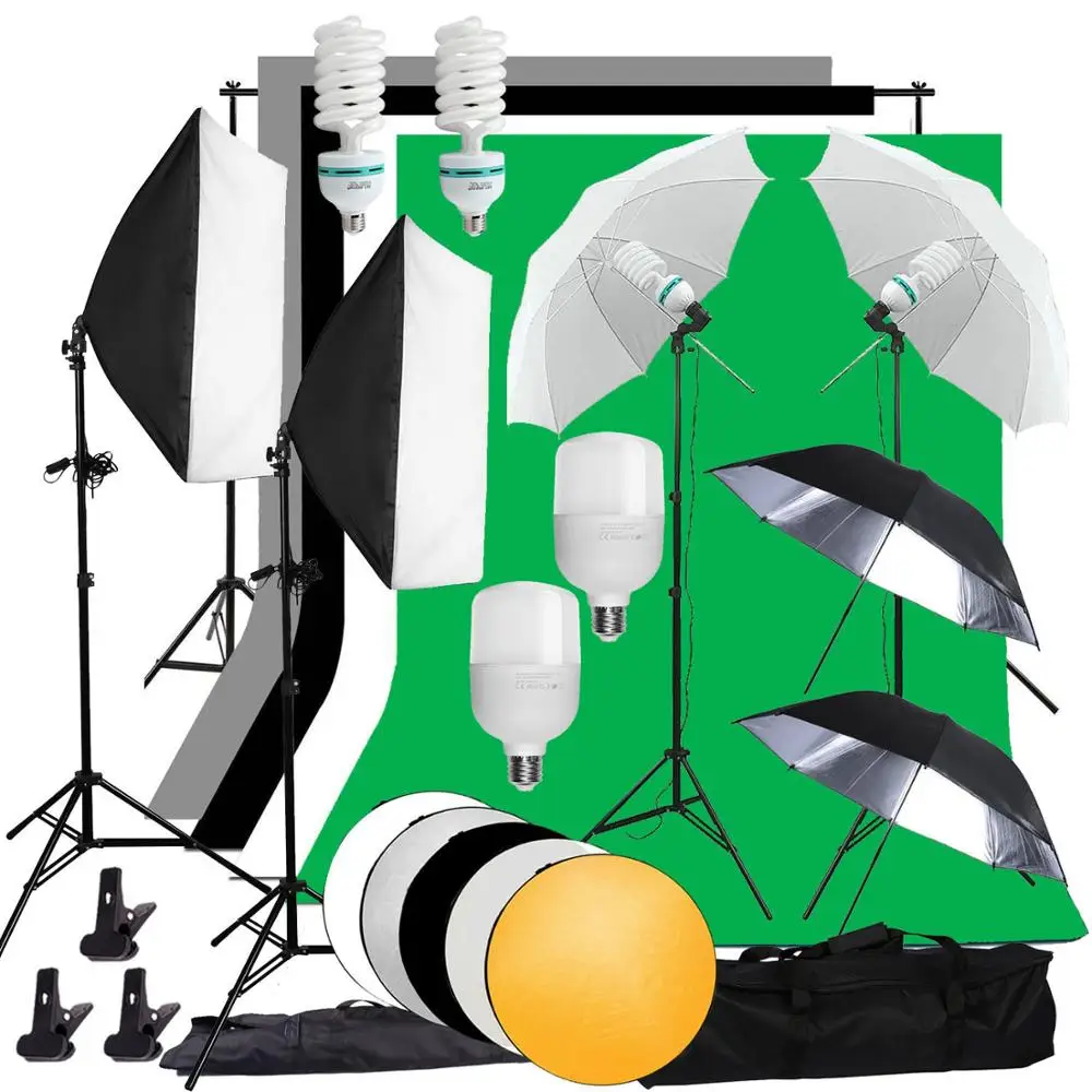 ZUOCHEN Photo Studio Softbox LED Light Softbox Lighting Kit With 4 Backdrop Kit For Photography Shooting Facebook Live
