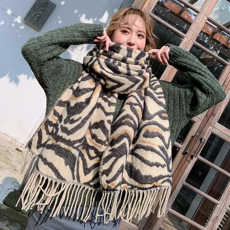 Женский зимний шарф для женщин с леопардовым принтом теплые мягкие кашемировые