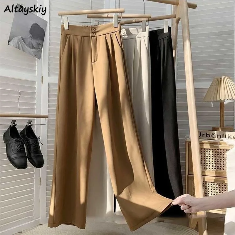 

Pants Women High Quality Simple Fashion Office Lady Trouser Wide-leg Elegant Chic All-match Spring College Ulzzang 2021 Hot Sale