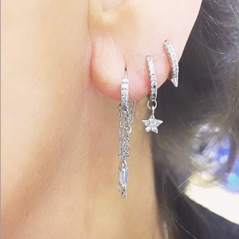 Натуральная 925 серебро Нежный звезда серьги с шармом подвеской Мини милый cz для