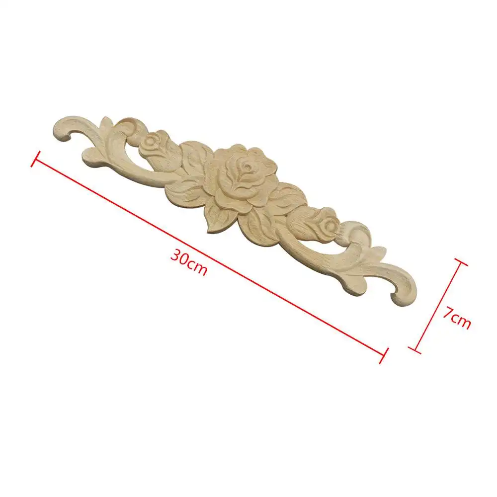 

2Pcs Wooden Carved Applique Furniture Unpainted Mouldings Decal Onlay Home Decor