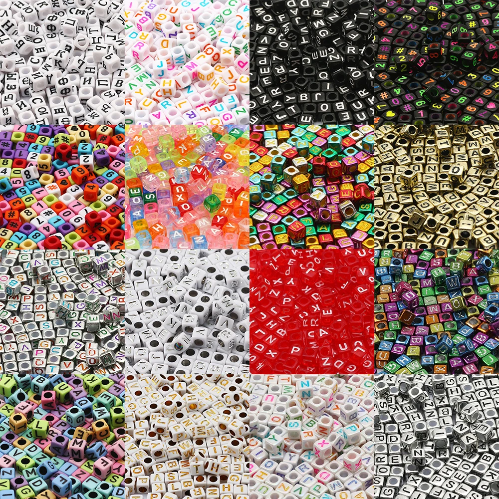

100-500Pcs 6x6mm Mixed Number/Letter Beads Square Acrylic Alphabet Heart Beads For Jewelry Making Diy Handmade Bracelet Necklace