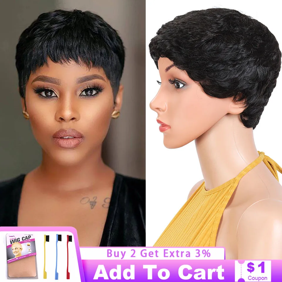Парик Vrvogue Pixie Cut натуральные кудри Короткие парики перуанский парик натуральный