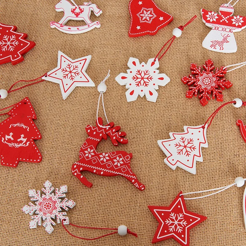 

10 PCS Wood Christmas Pendants Hanging Drop Ornaments Bar Shop Decor DIY Crafts Home Prop New Year For Holiday Home