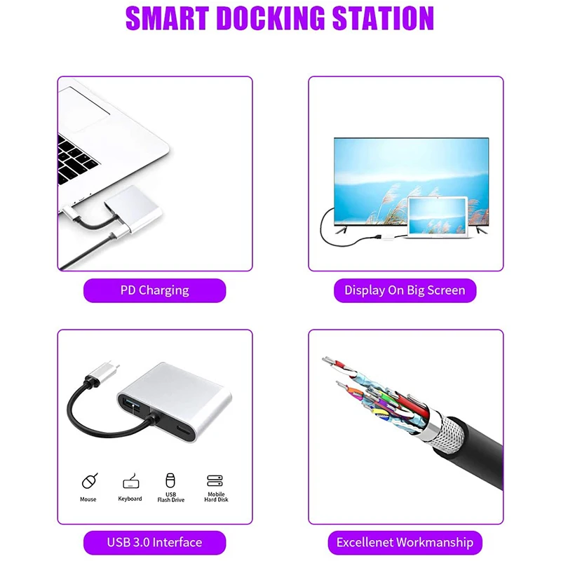 Usb-концентратор C с разъемом типа 4 в 1 usb-хаб двойной Sn дисплей 4K HDMI/HDTV адаптер VGA и