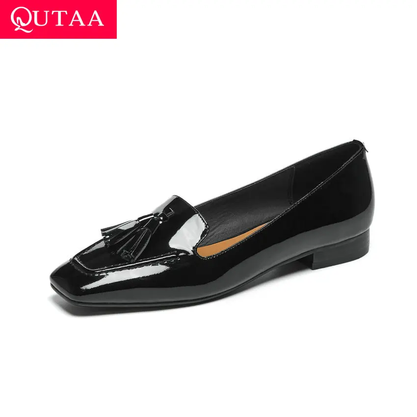 

QUTAA 2021 Elegant Flat Heels Genuine Leather Slip On Women Shoes Spring Summer Sweet Style Round Toe Ladies Shoes Size 34-39