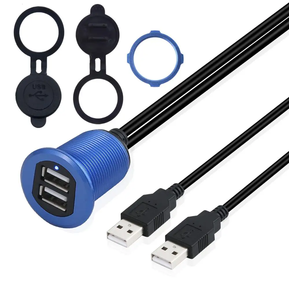 blue 10 шт. x светодиодный светильник, металлический корпус, двойной USB разъем, удлинитель, штекер, свинцовая панель, шнур для передачи данных, автомобильная панель, заподлицо, бренд - Цвет: blue