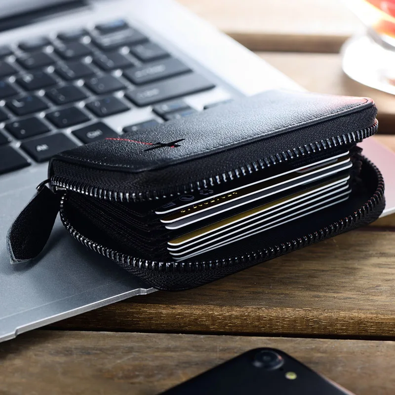 rfid card holder women genuine leather mens wallet business credit card holder men wallet card case coin purse man zippe pocket free global shipping