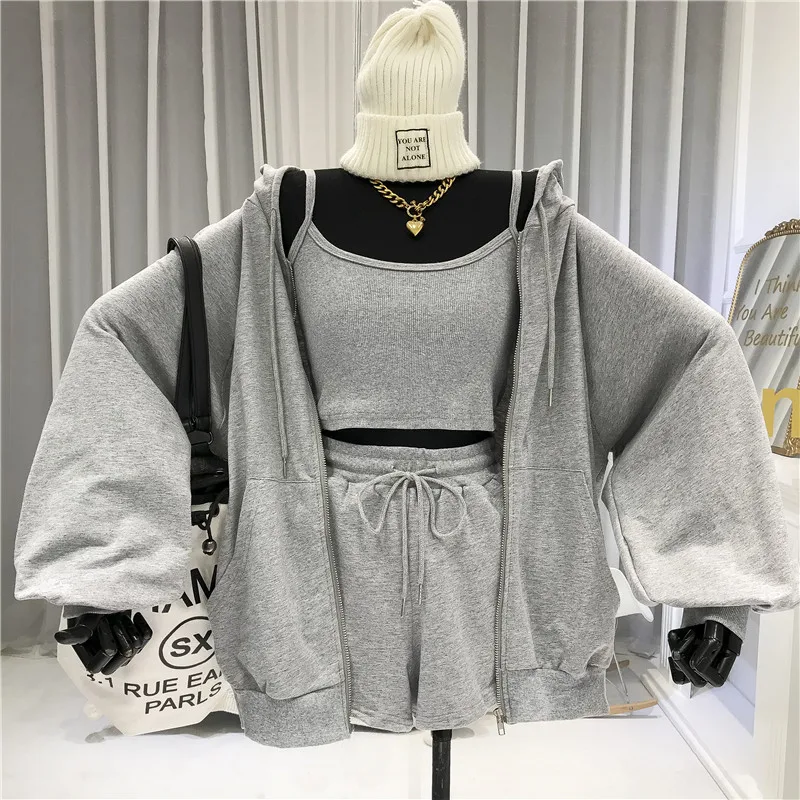 Женский спортивный костюм из 3 предметов повседневный на молнии с капюшоном