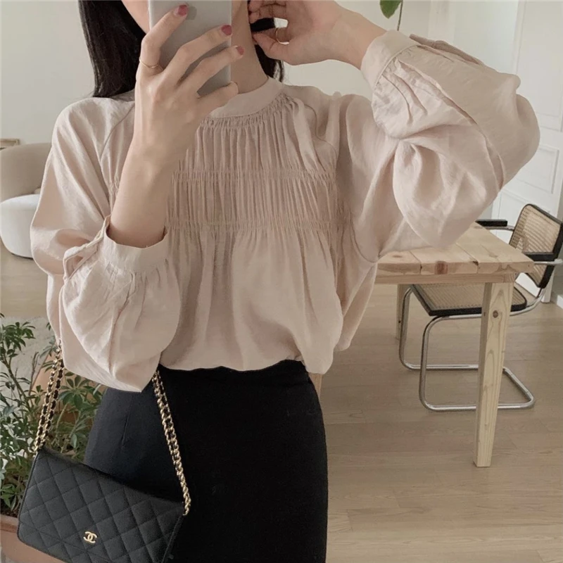 

Винтажная шикарсветильник-розовая Свободная блузка, женская элегантная рубашка с длинным рукавом, повседневные топы с оборками, весна 2021