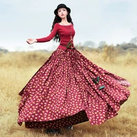 free shipping boshow 2022 new flower print long maxi cotton autumn spring skirt for women irregular floral skirts elastic waist
