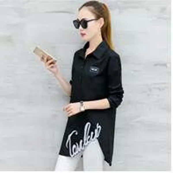

Women's long asymmetric embroidered blouse long sleeve shirt in spring and autumn