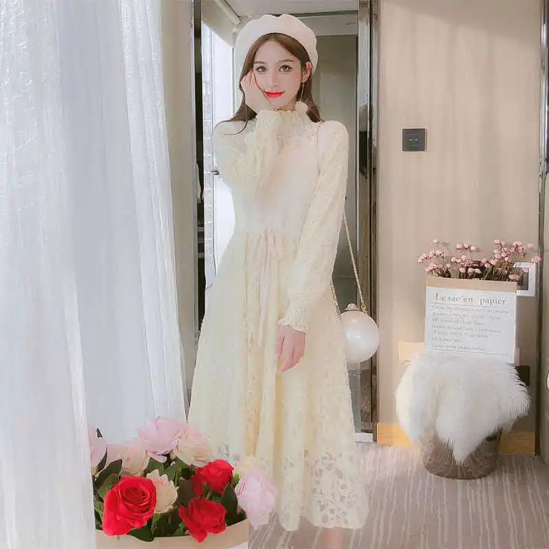 

Long Long Dress over the Knee Lace Dress for Women Autumn Winter Dresses for Women Vestido De Mujer