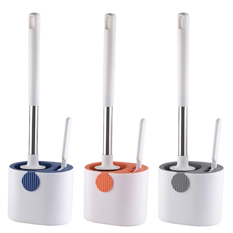 

Wall-mounted Long Handle Toilet Clean Brush Silicone Toilet Brush & Holder Set with Drain Base Punch-free Install