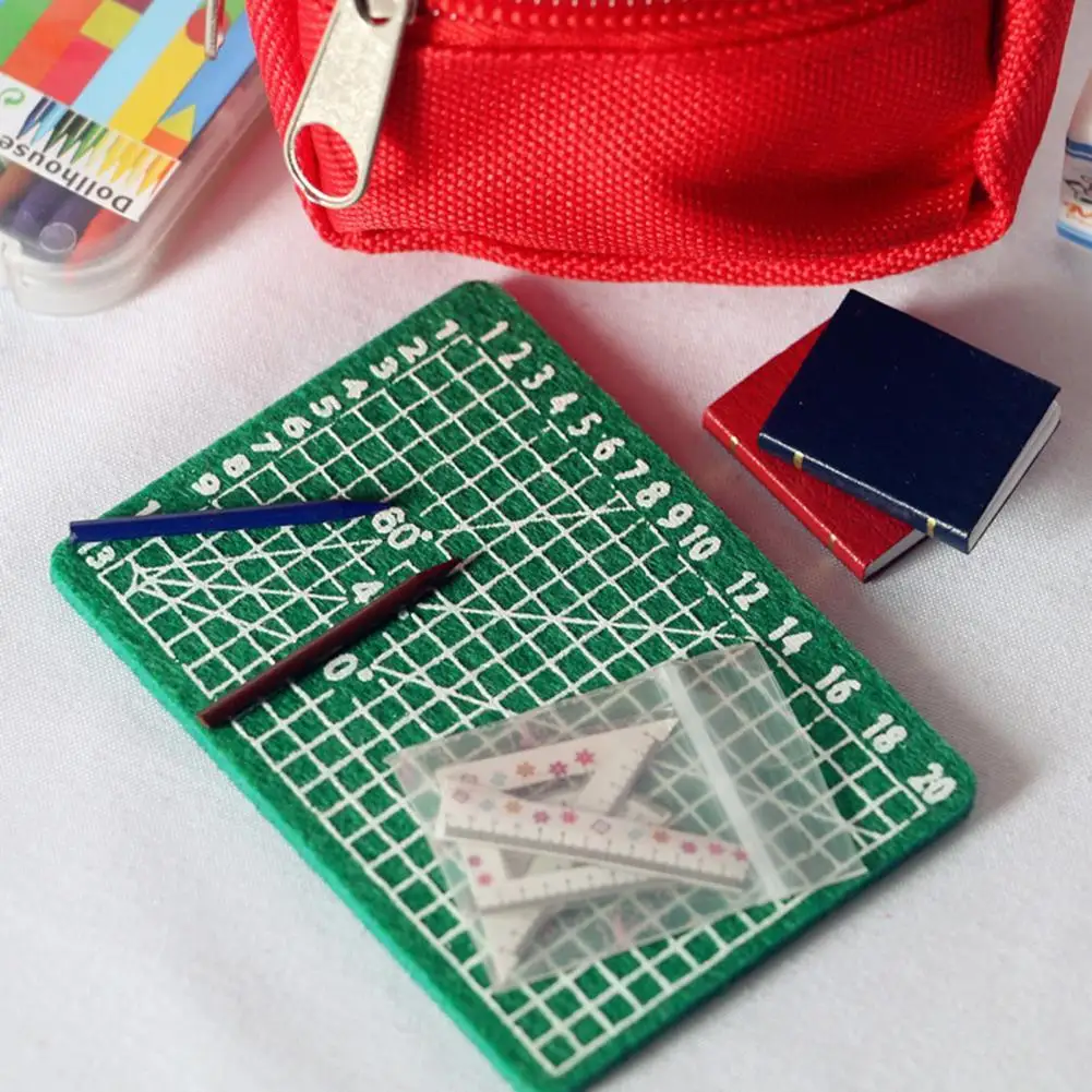 

Compact 1Set Pragmatic Dollhouse Miniature Rule Set Trendy Mini Cutting Mat Fine Workmanship Dollhouse Accessories
