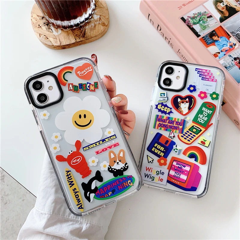 

Luxury Fashion Animal Label Phone Cases For iPhone 12 Mini 11 Pro XS MAX X XR 7 8 Plus SE 2020 Clear Double Color Soft Tpu Cover