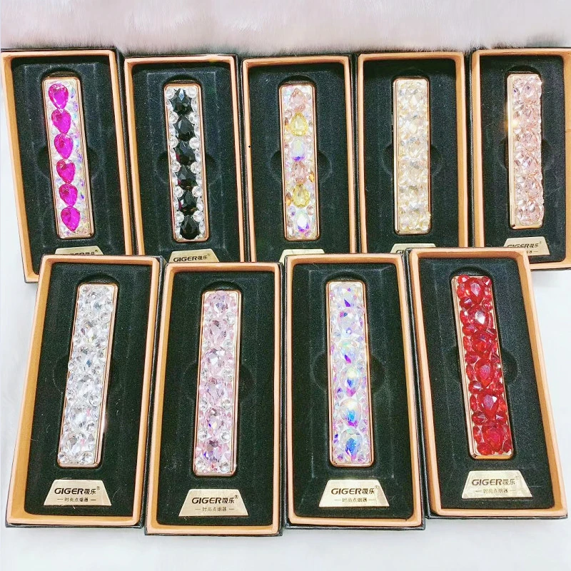 

Shiny Diamond USB Lady Charging Metal Lighter Rhinestone Slim Cigarette Lighter Silent Windproof Plasma Mute For Women Gifts