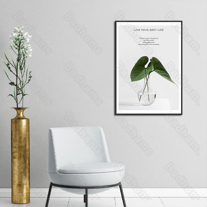 

Living Room Decoration Painting Nordic Sofa Background Wall Triple Combination Fresh Green Plants Bedroom Bedside Mural