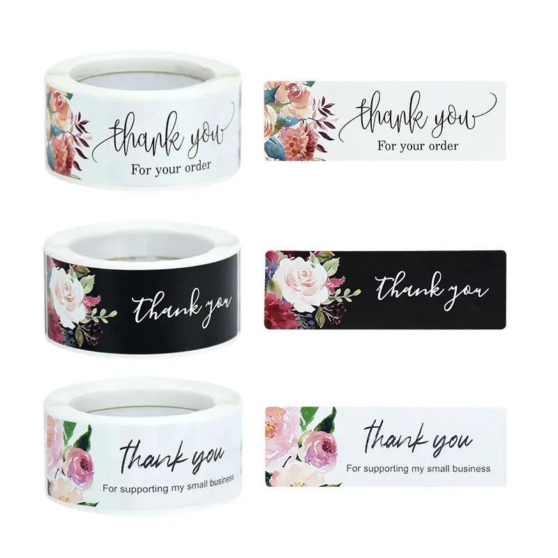 

120pcs/roll Thank You For Your Order Stickers 75x25mm Floral Adhesive Sticker Gift Bags Sealing Labels Scrapbooking DIY Crafts