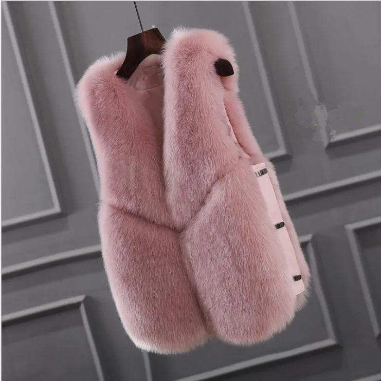 pink Новые женские короткие зимние осенние повседневные жилетки из искусственного меха с v-образным вырезом Chalecos Para Mujer однотонные жилеты из искусственного меха S/2Xl J3059 - Цвет: pink