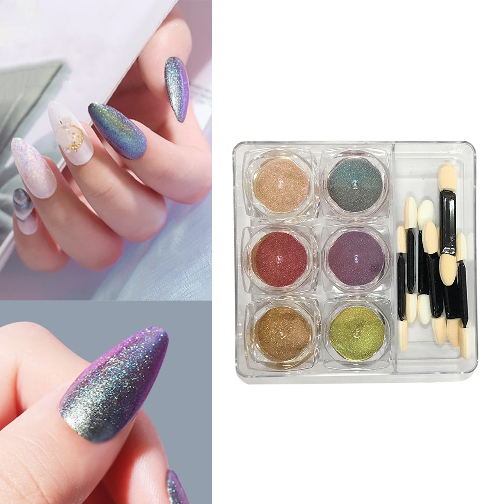 

6 Colors Nail Art Tips Glitter Powder Dust Tips DIY Decoration Kits Nail Powders Gradient Dipping Glitter Decoration