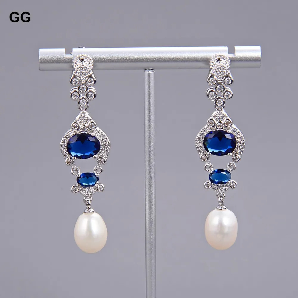 Серьги GG Jewelry с белым жемчугом 2 3 дюйма и кубическим цирконием-серебряный крючок