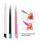 Пинцет для ногтей с силиконовой насадкой, для наклейки Стразы, прямой изогнутый инструмент для нейл-арта из нержавеющей стали