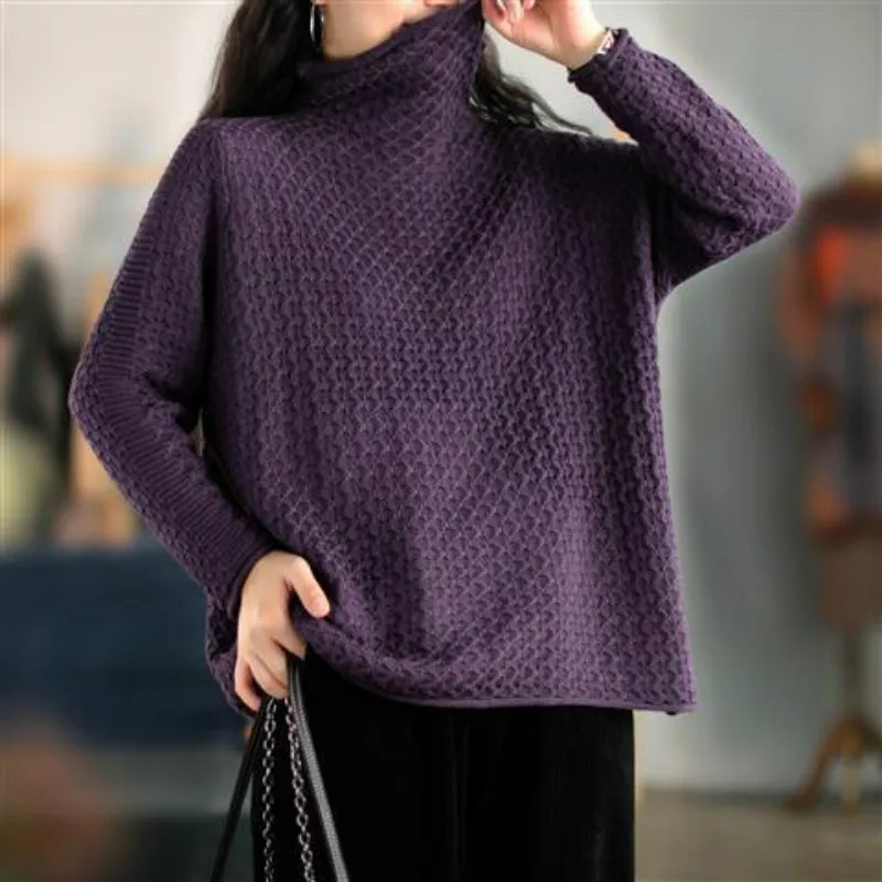 

2021 Women Autumn Winter Vintage Sweaters Lady Solid Turtleneck Long Sleeve Knitted Jumpers Female Casual Elegant Pullovers E211