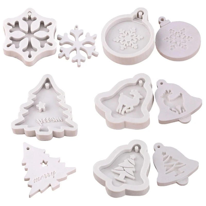 

5Pcs Epoxy Resin Mold Christmas Tree Elk Snowflake Pendant Casting Silicone Mould for DIY Crafts Jewelry Keychain Making