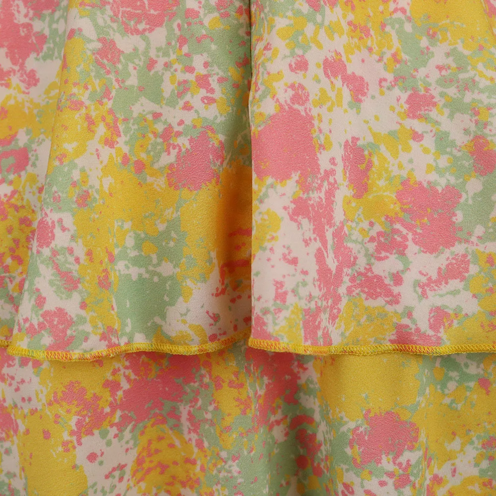 

Yellow Floral Print Women Office Dress Elegant Pleated Ruffles Maxi Boho Summer Dresses 2021 African Female Y2K Short Mini Robe