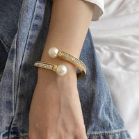 ornapeadia popular hot selling bracelet fashion ladies jewelry light luxury bracelet double headed opening pearl crystal alloy