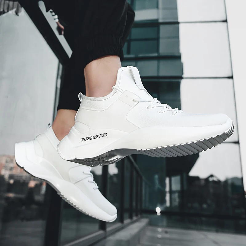 

New Men Sneakers Thick Sole Breathable Leather Running Shoes for Men Platform Chunky Shoes Outdoors Walking Shoe Zapatillas