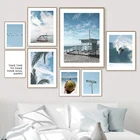 Тропический морской пейзаж, серфинг, Кокосовая пальма, мост, настенная Картина на холсте, скандинавский постер и принты, настенные картины для декора гостиной