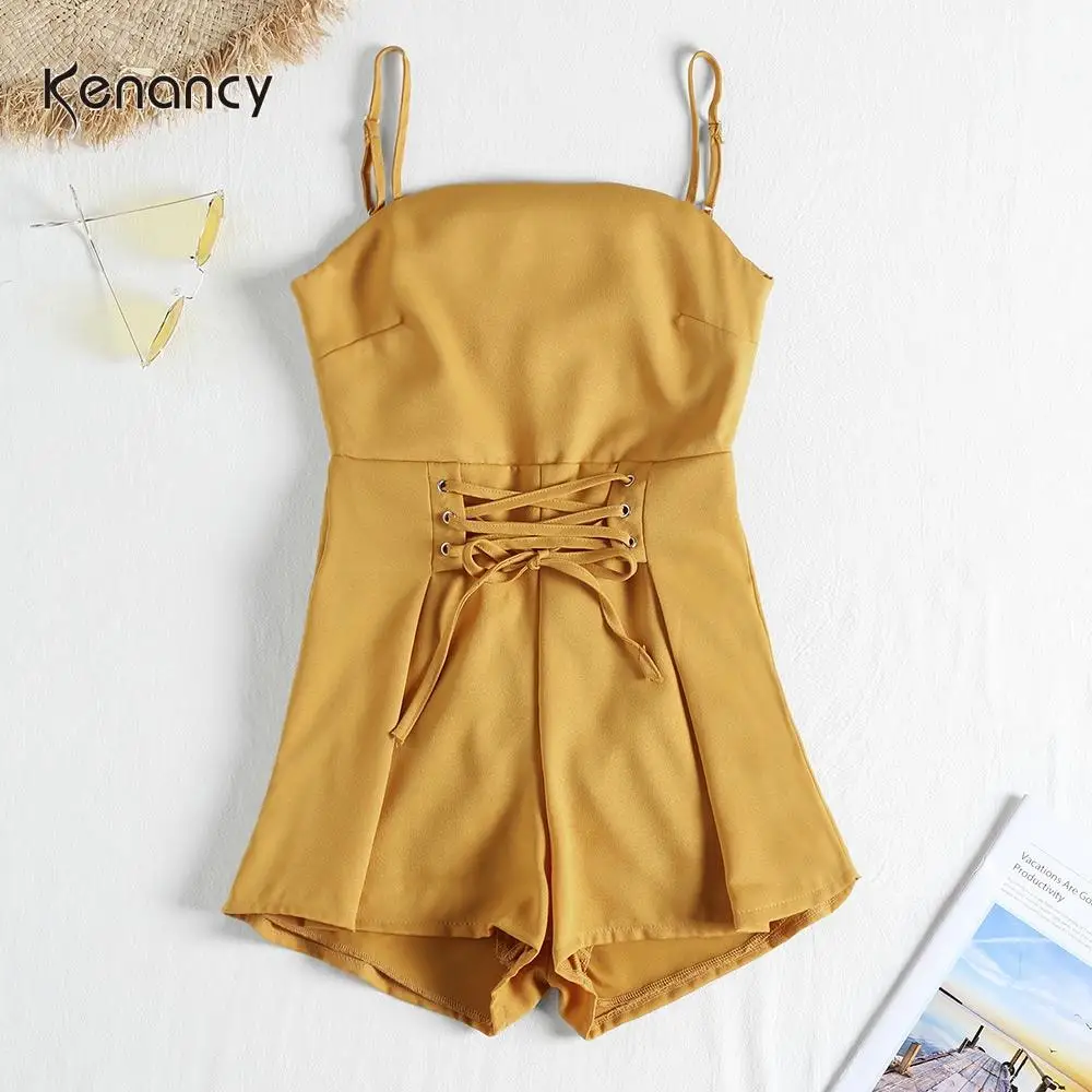 Женский модный комбинезон Kenancy летний однотонный с открытой спиной бантом на