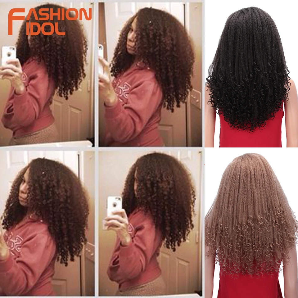 

FASHION IDOL Short Bob Hair Puffy Afro Kinky Curly Wig Synthetic Wigs For Black Women 16 Inch Curly Ombre Brown Hair Cosplay Wig