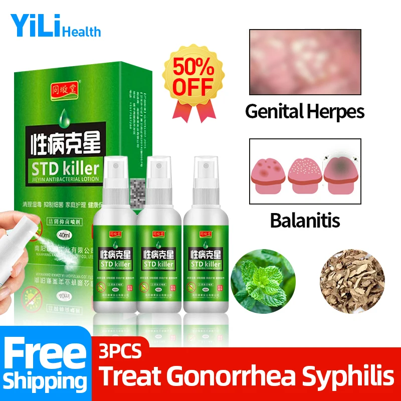 

3Pc Gonorrhea Syphilis Infection Spray Drug Genital Herpes Treatment Balanitis Cure Std Killer Herbal Chinese Medicine