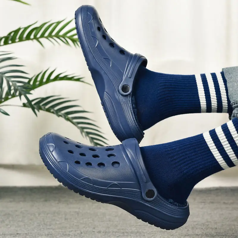 Простой мех сабо Мужская обувь для сада Зимние мужские клоги Очень теплые