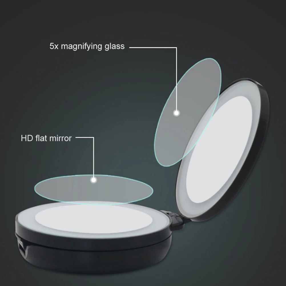 Складное двухстороннее косметическое зеркало с подсветкой увеличение 1X/5X |