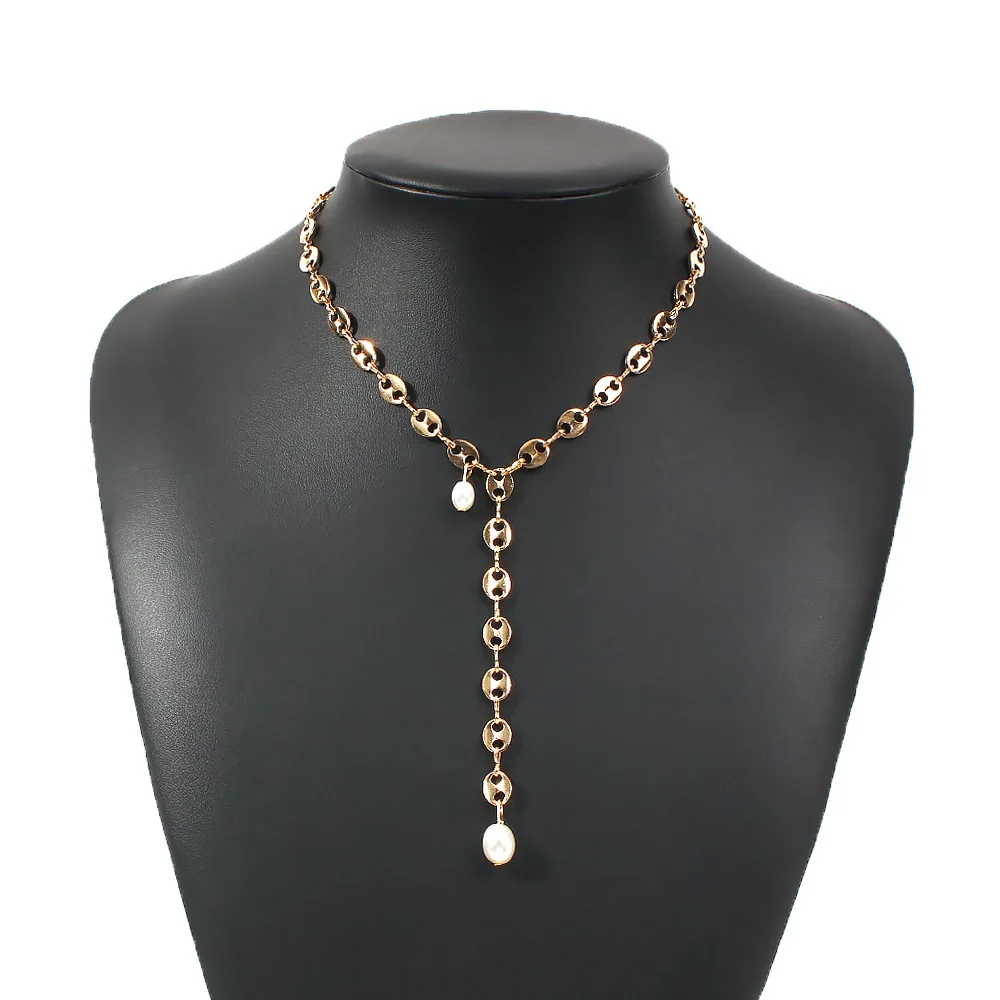 

Fashion creative pig nose necklace female simple pearl light luxury tassel clavicle necklace N8118