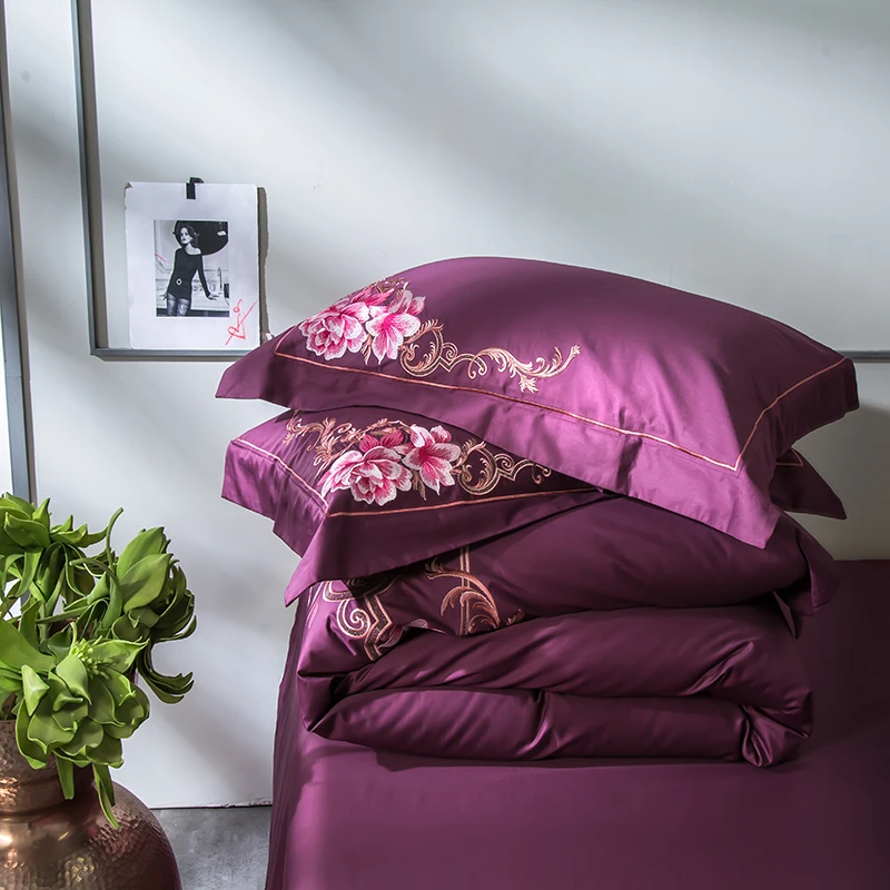 Фиолетовый розовый синий 4 шт Египетский хлопок роскошный комплект постельного