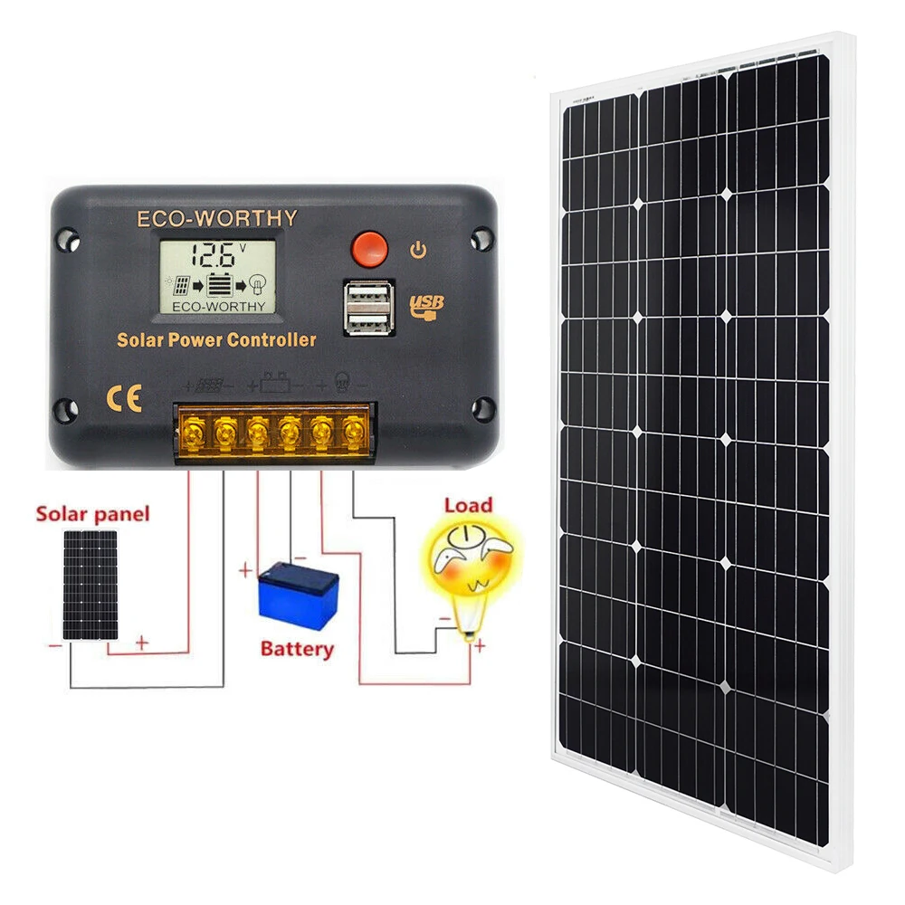 120W Panel W Control ECOWORTHY 120W 240 Watts Solar Panel 18V Volt Mono Off Grid Battery Charge Solar Energy System KIT for 12V RV Boat Car System - Цвет: 120W Panel W Control