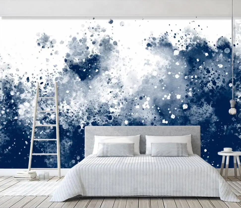 

Bacal Contemporary contracted blue abstraction splashes ink Nordic Europe sofa TV setting wall decorates 3D wallpaper mural