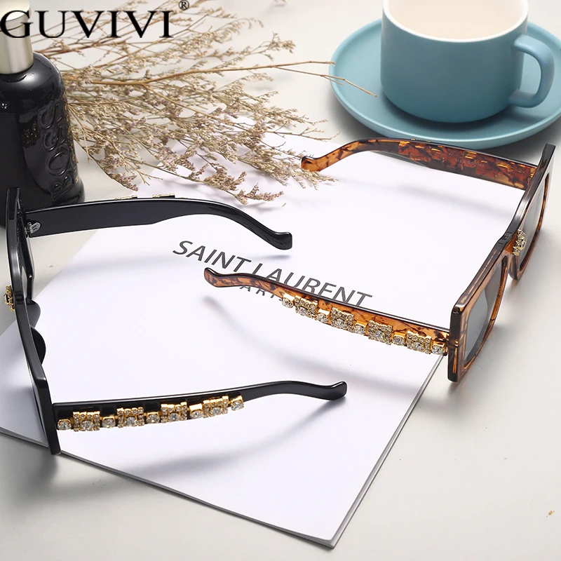 Роскошные Квадратные ретро солнцезащитные очки Стразы в стиле панк оверсайз