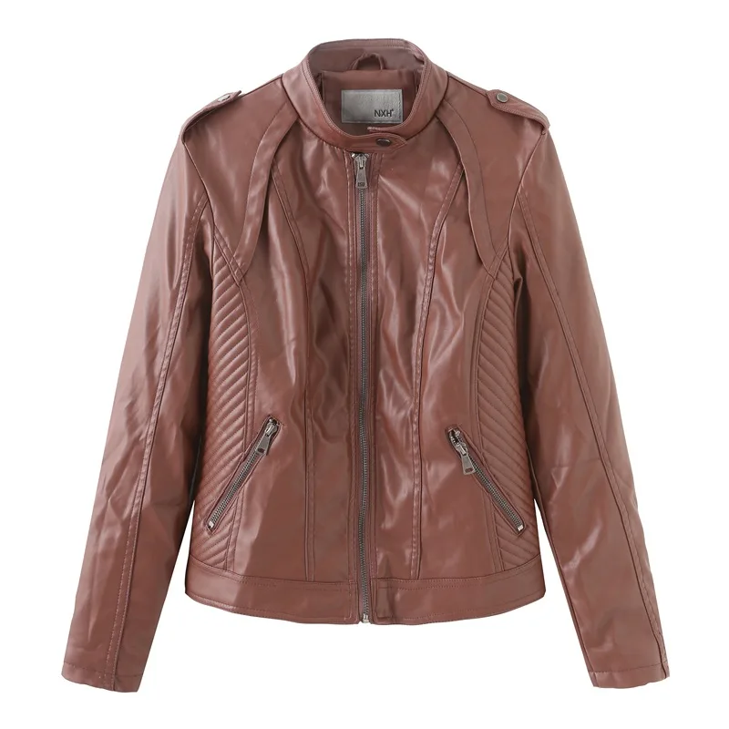 2022 New Spring Autumn Women's Slim Fashion Leather Jacket Female Casual PU Short Coat Lady Long Sleeve Large Size Outerwear enlarge