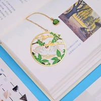 1pc color swan pendant bookmark cartoon brass tassel art pattern book mark page folder decor office school supplies stationery