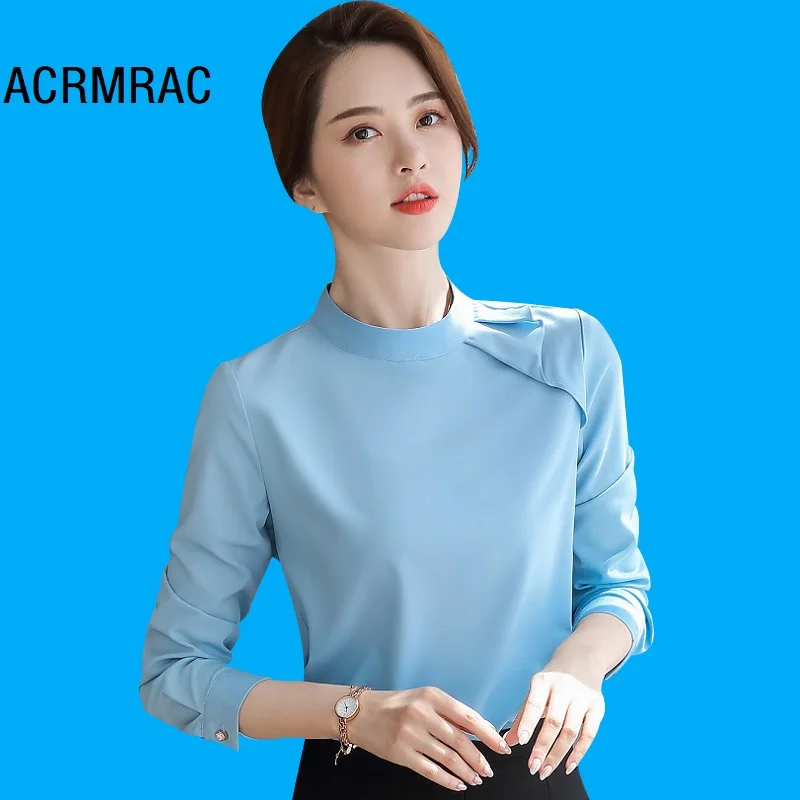Women shirt Slim autumn Long sleeve Solid color OL Formal Blouses & Shirts Woman Q6153